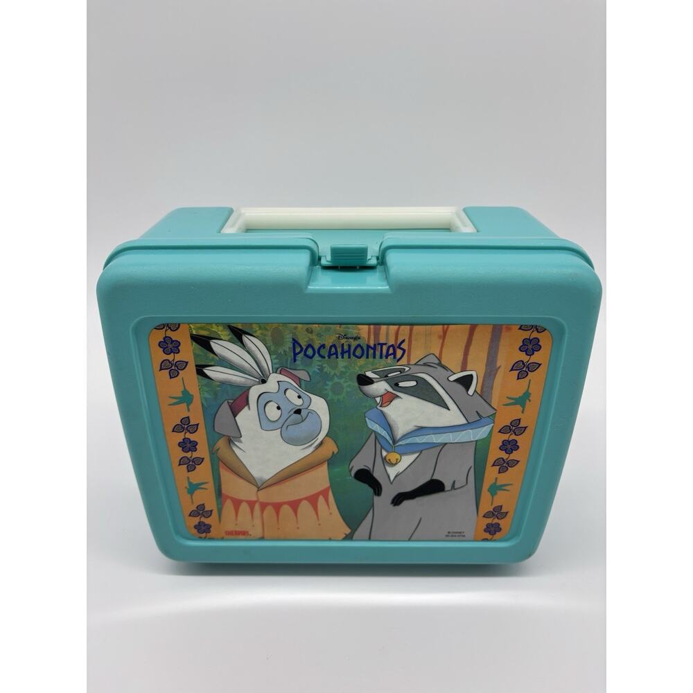 1995 Disney Pocahontas Thermos Lunch Box w Bottle Flit Meeko Vintage Teal